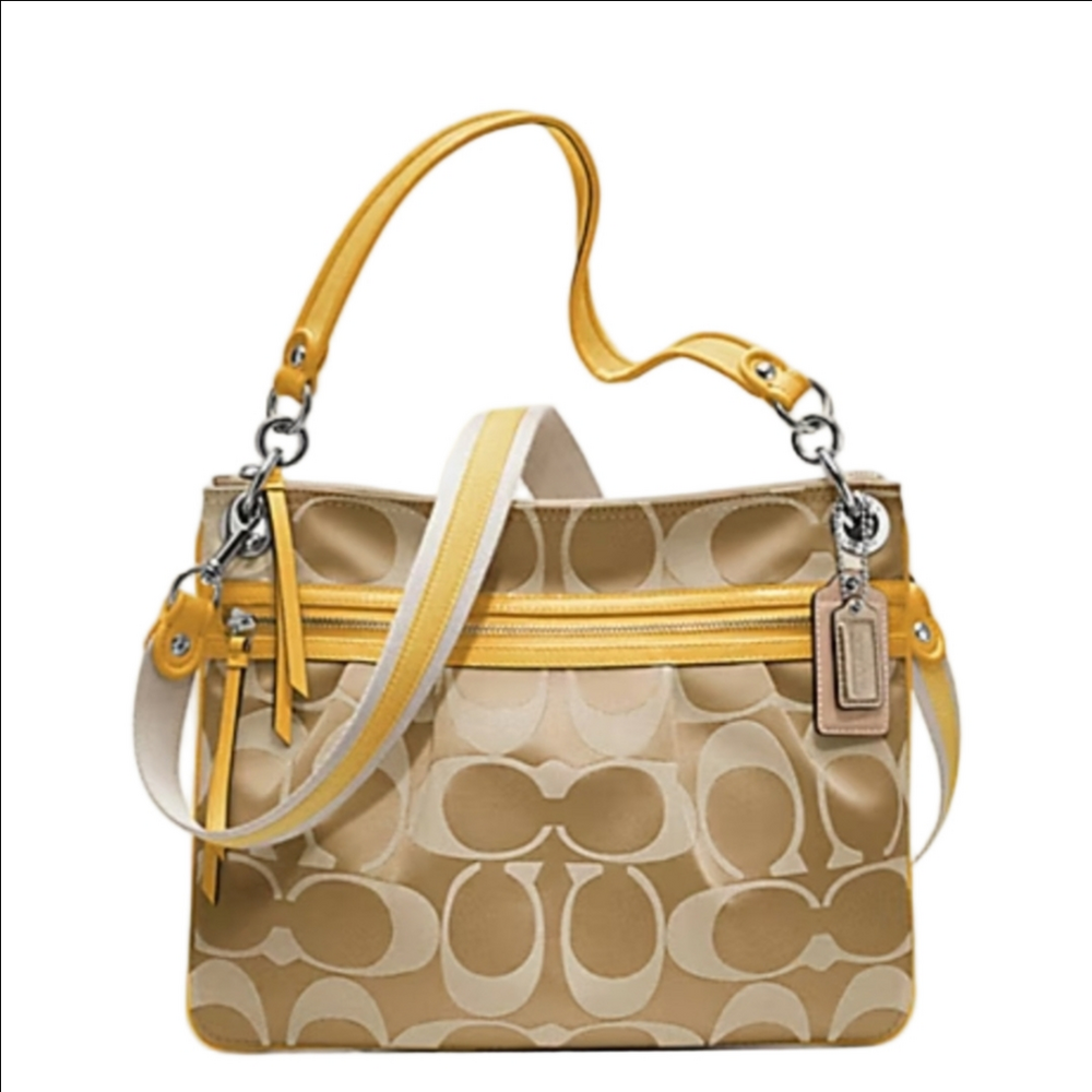 Coach Poppy Khaki Signature Sunflower Yellow Crossbody And Handbag Purse EUC